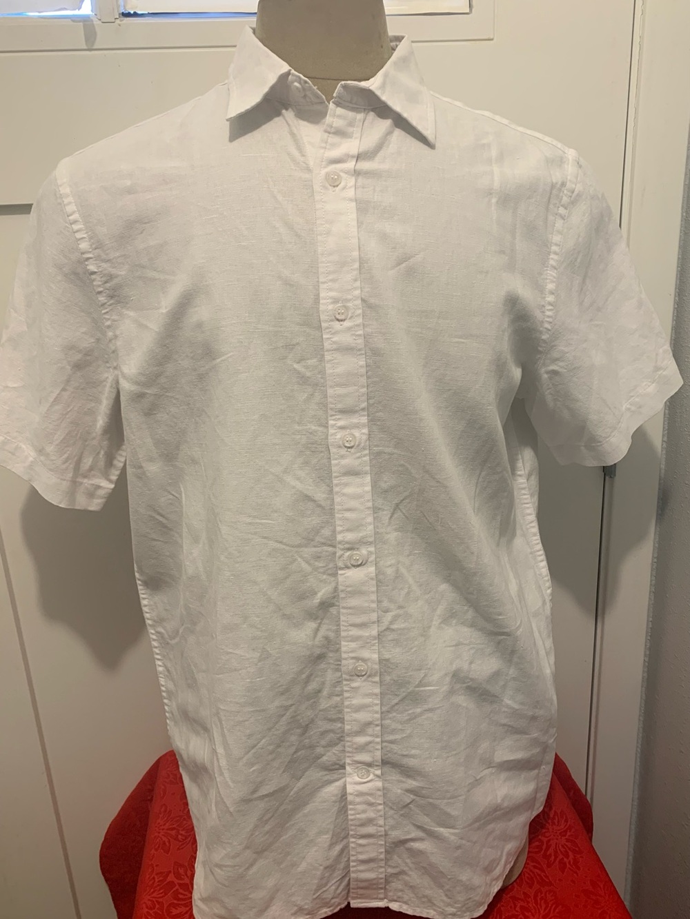 Banana Republic White Short-Sleeve Linen Button-Down size L/G